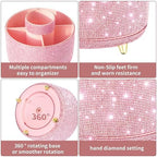 fanado Bling Diamond Makeup Brush Holder, 360° Rotating Makeup Organizer, 5 Slot Make up Brushes Cup for Countertop, Storage for Cosmetics Pen Eyeliner Skincare on the Vanity (Diamond Pink)