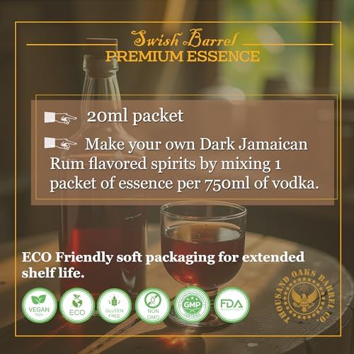 Dark Jamaican Rum Essence | Bootleg Kit Refills | Thousand Oaks Barrel Co. | Gourmet Flavor for Barrel Aged Cocktails Mixers and Cooking | 20ml .65oz Packet
