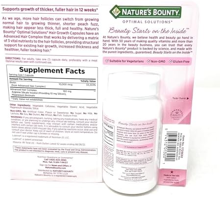 Nature's Bounty Hair Growth Supplement, 1 Per Day, Clinically Shown to Support Thicker, Fuller Hair, with Biotin, Silicon & Arginine, 90 Capsules