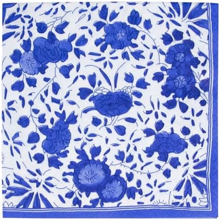 Caspari Delft Paper Luncheon Napkins in Blue, Two Packs of 20