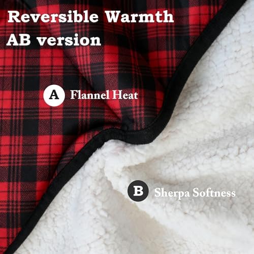 Wheelchair Lap Blanket for Seniors, 43" * 28" Soft Sherpa Lined Knee & Lap Cover, Warm Lightweight Throw with Snap Buttons, Cozy Comfort for Elderly & Caregivers, Red/Black Plaid