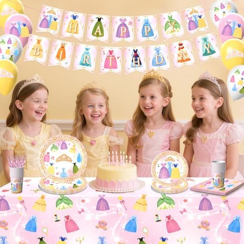 134Pcs Princess Birthday Party Decorations for Princess Party Decorations Supplies, Serves 24 Guests