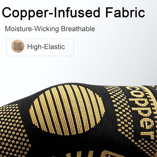 Copper Elbow Compression Sleeve, Tennis Elbow Brace for Men and Women, 4-Way Stretch, Pain Relief, Recovery, Arthritis, Tendonitis, Bursitis (Black-Copper, Medium)