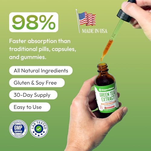 Green Tea 10:1 Extract 50% EGCG - Green Tea Liquid Drops - Vegan, 4X More Powerful Than Pills & Capsules - 2oz Antioxidant & Immune Supplement - Skin, Heart Support, Brain Health & Memory Boost