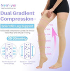 20-30 mmHg Thigh High Compression Stockings for Women, Open Toe with Stay-Up Dot-Top - Relief for Varicose Veins, DVT, Swelling, Pregnancy & Travel, Beige, 2X-Large