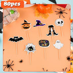 Morcheiong Halloween Cupcake Toppers - 80 Pcs Spooky Haunted House Party Fruit Cake Decoration Supplies