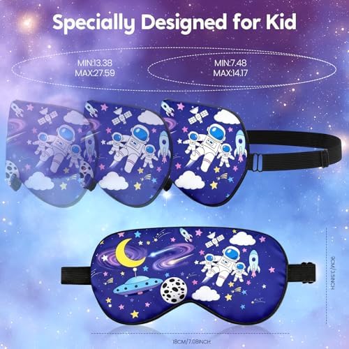 2 Pcs Sleep Mask for Kids Boys, Silk Eye Covers for Sleeping, Adjustable Strap & Light Blocking Design, Children's Bedtime Blindfold for Travel and Home Use (Astronaut)