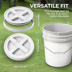 5-Gallon Black Bucket Pail with Gamma Seal Screw on Airtight Lid, Metal Handles with Plastic Grip for Easy Carrying, Easy Stack and Store, Heavy-Duty 90MIL Extra Durable, Food Grade, BPA Free - 2 Pack