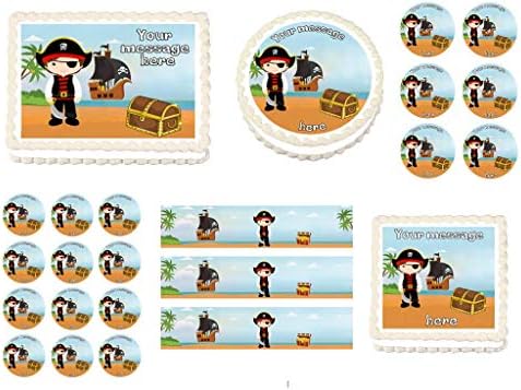 Pirate Boy 1/2 sheet (16 x 10 in.) Edible cake topper image Birthday Party Decoration.
