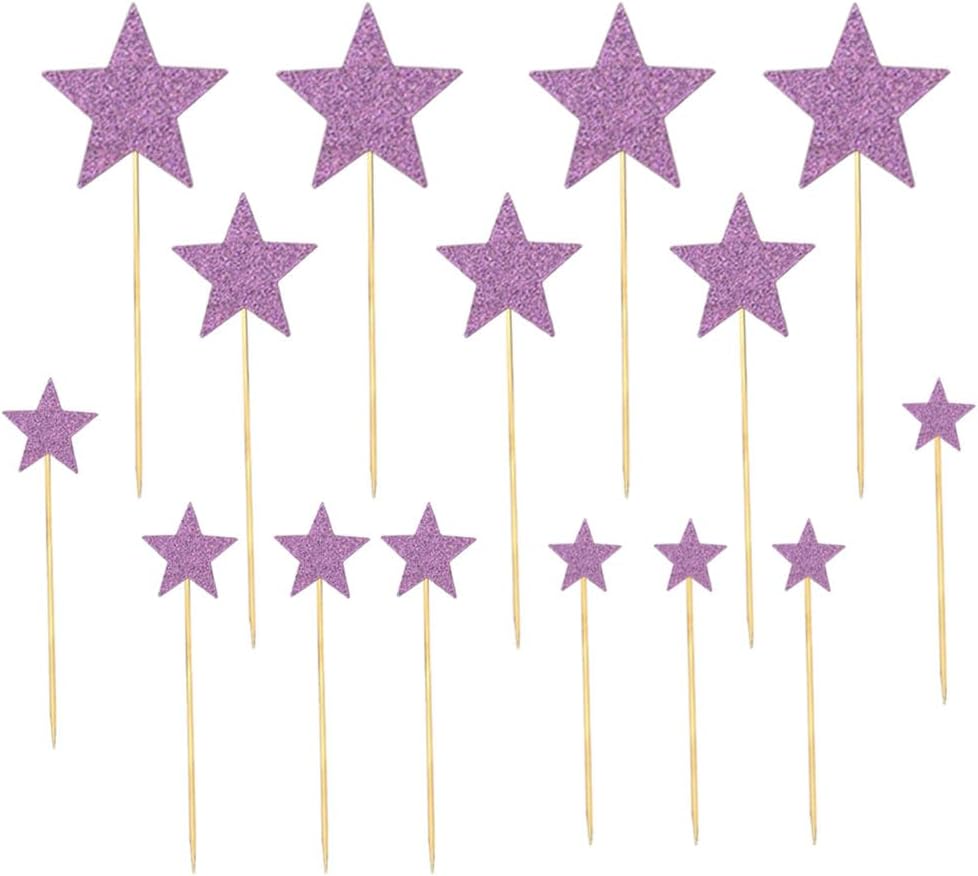 35 PCS Little Star Cupcake Toppers Glitter Twinkle Star Cupcake Picks Stars Party Decorations for Wedding Engagement Baby Shower Birthday Party Cake Decorations Supplies Mixed Size Light Purple