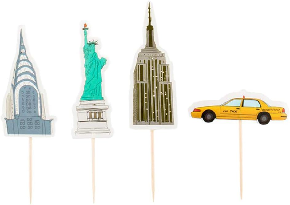 Flairs New York Happy Birthday Decorations Cup Cake Toppers Party Props (Pack of 24 Cup Cake Toppers, New York City Theme)