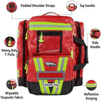 Kemp USA Heavy-Duty EMT Bag, Made with Fluid-Resistant Tarpaulin Material - Emergency Survival Kit with Room for D O2 Tank - Medical Backpack with Multiple Handles (Tarpaulin Fabric Red)