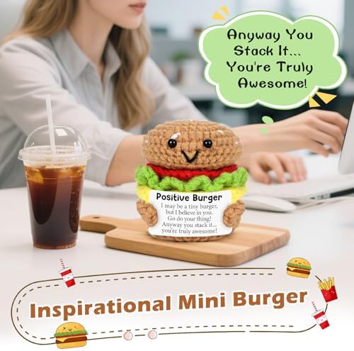 Mini Inspirational Graduation Gifts for Women Men Handmade Positive Crochet Burger for Birthday Encouragement Cheer Up Gift for Coworker Friend Boss Teacher Appreciation Ideas