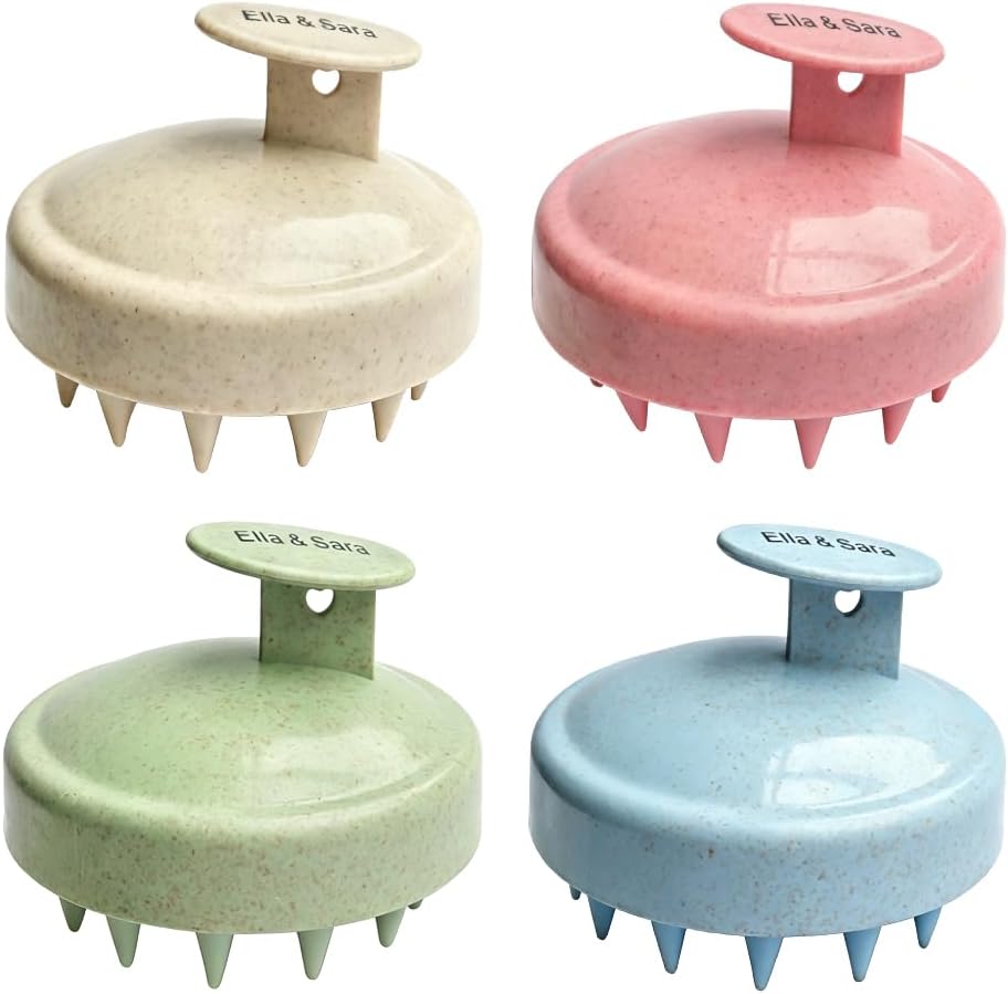 Ella & Sara 4PCS Scalp Massager for Hair Care Scalp Exfoliator Scalp Scrubber for Hair Growth with Soft Bristles, Scalp Exfoliator Brush Dandruff Removal Shampoo Brush for Wet Dry Scalp Care