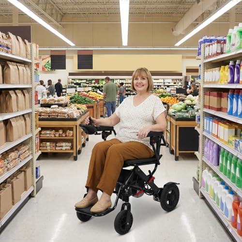 Electric Wheelchair Lightweight Foldable for Adults,12-Mile Range Lightweight Foldable Motorized Wheelchairs with Large Footrest,500W Motor Power Portable Wheelchair for Seniors Adults Black