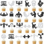24Pcs Gym Party Cupcake Toppers Glitter Weight Lifting Cupcake Topper Fitness Birthday Party Decorations Gym Workout Cupcake Picks for Gym and Fitness-themed Party Baby Shower Supplies
