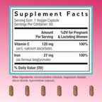 Doctor's Recipes Iron Supplement for Pregnant Women, Chelated Iron Bisglycinate, with Vitamin C for High Absorption, Gentle, Red Blood Cell Production Support, 60 Vegan Caps