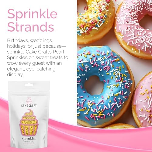 Cake Craft Sprinkles – 3-Pack (100g Each) | Decorating Cakes, Cupcakes, Cookies & More | Yellow – Jimmies