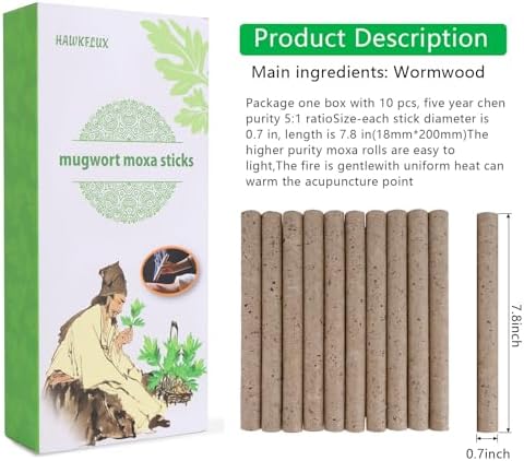 Moxa Sticks Natural Mugwort Rolls Pure Handmade 3-Years Purity Wormwood for Moxibustion （10 per Box）