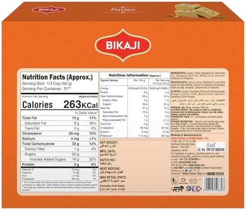 Bikaji Patisa 14.11 oz (400 g), Traditional Soan Papdi Style Flaky Indian Sweet, Light and Crunchy North Indian Mithai, Ready to Eat Dessert Sweet Box