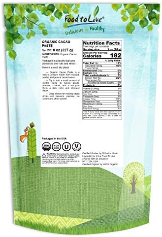 Food to Live Organic Cacao Paste Wafers, 8 Ounces - Non-GMO Cacao Liquor, Wafers and Bars, Pure, Unfiltered, Unrefined, Keto, Vegan, Bulk, Rich in Dietary Fiber, Copper, and Manganese, Sirtfood