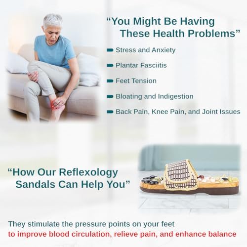 Comfecto Acupressure Massage Slippers with Earth Stone, Wooden Reflexology Acupuncture Sandals for Plantar Fasciitis Therapy, Fit 8-9.5 Men / 9.5-11 Women Feet Size