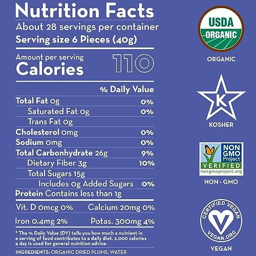 Sunny Fruit Soft Organic Pitted Prunes, 2.5 Pound Bulk Bag | No Preservatives, No Sugar Added | Healthy, Naturally Sweet Dried Plums | High Fiber Dried Fruit | ORGANIC, NON-GMO, VEGAN, HALAL, KOSHER