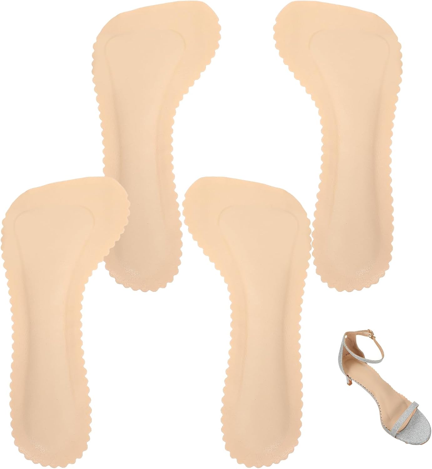 4 Pcs High Heel Cushion Inserts for Women 2 Pairs Gel Arch Support Insoles for Sandals Flats Barefoot Shoes Comfort for Work Parties Weddings Dances Travel Invisible Shoe Pads