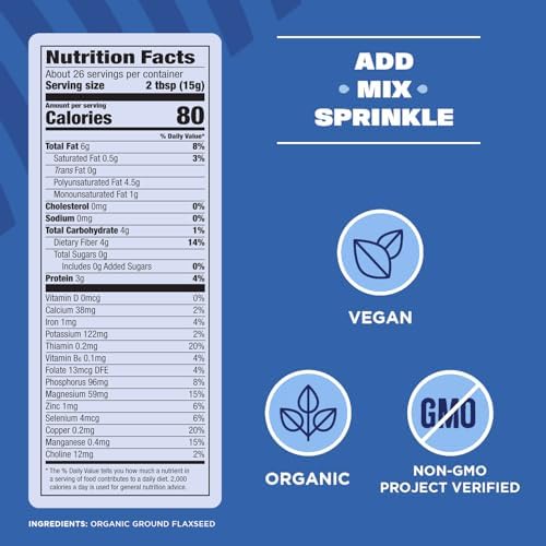 Manitoba Harvest Organic Ground Flaxseed, 3g Plant Based Protein and 4.5g Omegas 3 & 6 per 15g Serving - Perfect for Smoothies, Yogurt & Cereal - Non-GMO, Organic, Vegan, 14oz (Pack of 1)