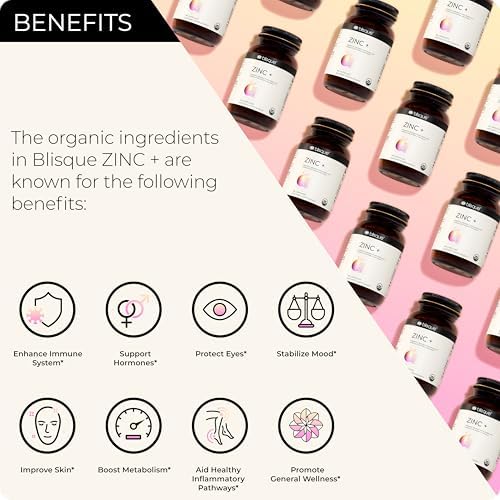 Blisque – Organic Zinc Supplement Sourced from Guava Leaves | for Immune Support, Defense and Boost | with Ginger Extract | 90 Capsules