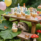 60Pcs Edible Jungle Safari Animal Cupcake Toppers Wafer Paper Green Leaf Woodland Animal Cupcake Kids Baby Shower Birthday Party Decoration Supplies