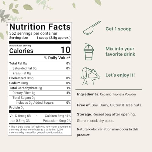 Organic Triphala Powder, 2 Pounds (Amla + Haritaki + Bibhitaki) | India Origin, Herbal Adaptogen Supplement, Supports Colon & Immune Health | Vegan, No GMOS