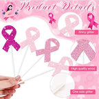 Marspark 48 Pieces Pink Ribbon Cupcake Toppers Picks Cake Decorations Breast Cancer Cake Topper for Breast Cancer Awareness Party