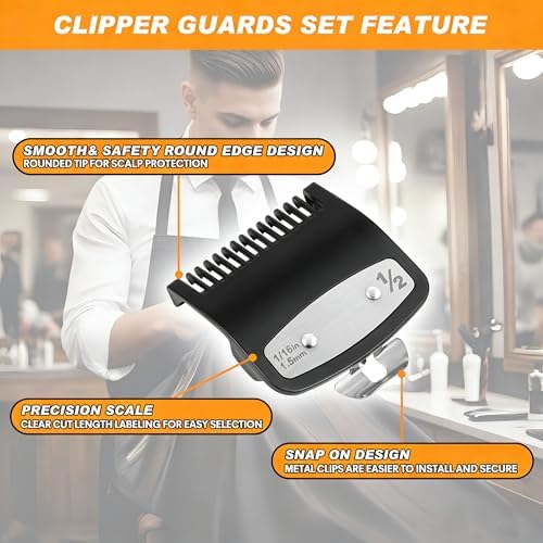 Replacement for Clipper Guards Set Compatible with 1 clipper guards,1/2 clipper guards,Guide Comb Attachment 1/8"(3.0 mm),1/16" (1.5 mm),for Barbers and Stylists,Black-2 PCS