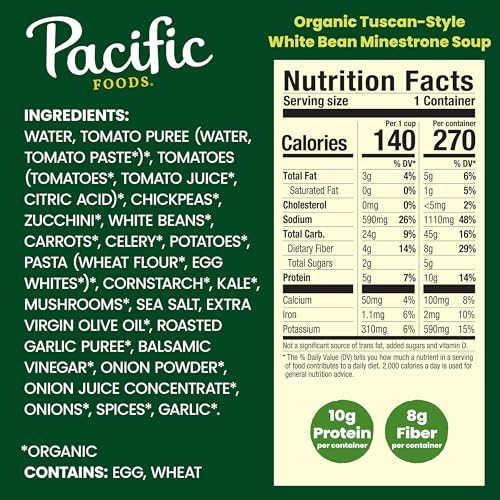 Pacific Foods Organic Tuscan-Style White Bean Minestrone Soup, 16.3 oz Can (12 Pack)