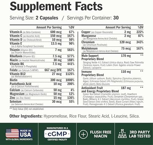 Multivitamin for Men with Methylated Vitamins and Chelated Minerals for Energy, Focus and Immune Health – Premium Daily Mens Multivitamins & Multiminerals – 60 Capsules