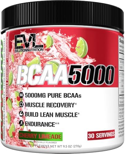 Evlution EVL BCAAs Amino Acids Powder - BCAA Powder Post Workout Recovery Drink and Stim Free Pre Workout Energy - 5g Branched Chain Amino Acids Supplement for Men - Cherry Limeade