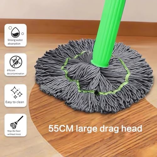 2 in 1 Dehydrated Mop - Floor Spin System With Wringer Set, 360 Degree Spin Round Wall Cleaning, Microfiber Ecloth Wet and Dry for Bathroom Floor Wall Bed (Green)