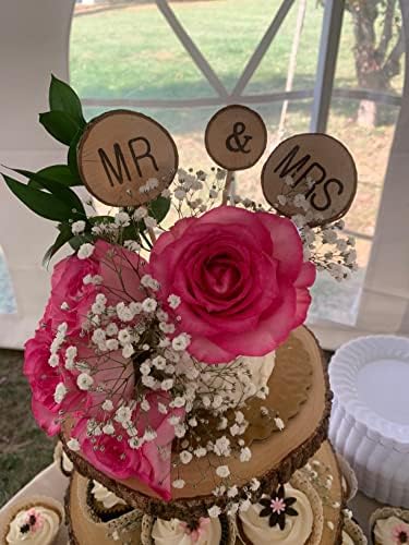 3 Pcs Mr&Mrs Toppers Natural Wood Cake Decoration Chic Rustic Wedding Mr Mrs Letter for Couple Sweetheart Party Anniversary Birthday