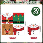 50 Pcs Christmas Napkins 6.5 x 6.5 inch, Xmas Winter Snowman Reindeer Elf & Santa Belt Paper Napkins Disposable Holiday Beverage Cocktail Napkins for Dinner Winter Christmas Party Decorations