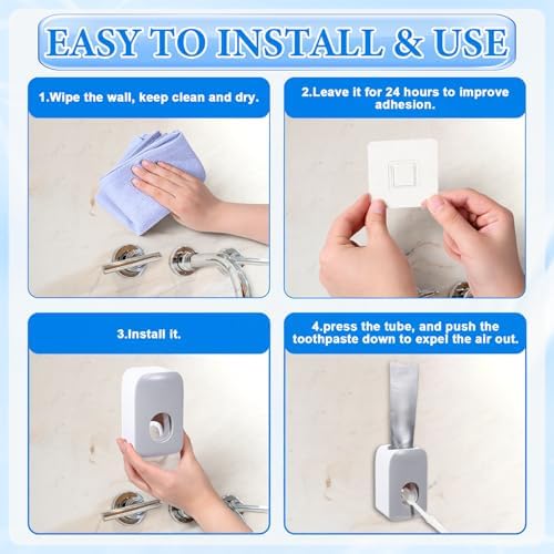 Toothpaste Dispenser Automatic Toothpaste Squeezer Wall Mount Toothpastes Holder Accessories Bathroom Squeezer with Super Sticky Suction Pad for Family Shower for Kids and Adults
