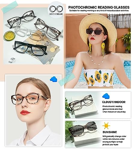 OCCI CHIARI Blue Light Blocking Photochromic Reading Glasses 3.5 Large Sunglasses Readers(1.0 1.5 2.0 2.5 3.0 3.5 4.0)