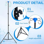TrelaCo 2 Pcs Portable IV Pole Stand Collapsible Drip Bag Pole Rack Foldable, Aluminum Alloy, 4 Hooks 3 Legs, Adjustable Height for Travel, Hospitals Clinics Wheelchairs Beds