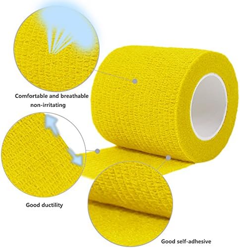 Self Adherent Wrap Tape Medical Cohesive Bandages Flexible Stretch Athletic Strong Elastic First Aid Tape for Sports Sprain Swelling and Soreness on Wrist and Ankle 12 Pack 2Inch X 5Yards(Yellow)