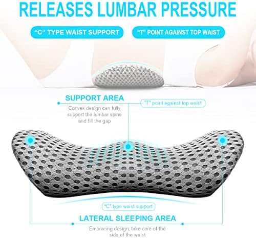 Lumbar Support Pillow for Office Chair, Memory Foam Lumbar Pillow for Lower Back Pain Relief (Grey)