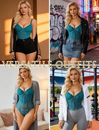 Avidlove Bodysuit for Women Sexy Lace Top One Piece Lingerie V Neck Mesh Tops Going Out Cami Naughty Push Up Body Suit