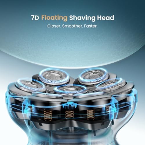 MAXGROOM® PRO 7D Head Shaver for Bald Men, Electric Head Razor with 7D Flexible Blades, Long Battery Life, IPX6 Waterproof, LED Display, 2 Speed Settings, Cooling Design, Premium Gifts for Men