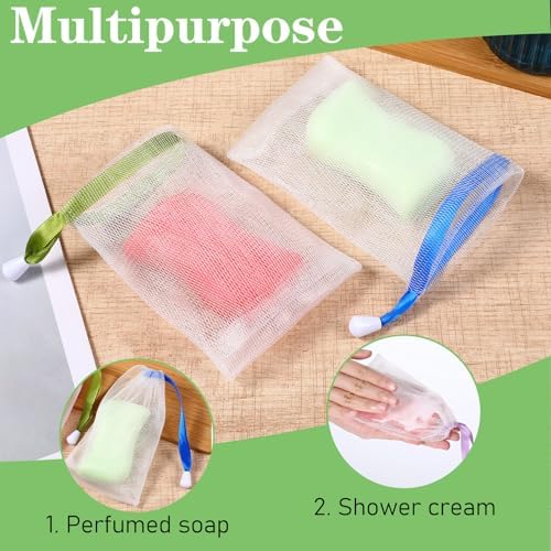 20 PCS Soap Bags Handmade Soap Bubble Mesh Bags Exfoliating Soaps Saver Pouch Net Bag with Drawstring for Foaming and Drying, Body Facial Cleaning Tool for Bath & Shower (10 Colors)