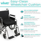 Vive Waterproof Wheelchair Cushion for Pressure Relief (16x16x3) - Washable Cover Incontinence Protection for Elderly Adults & Seniors - Memory Foam Gel Pad for Recliners, Office Chairs, Car, Travel