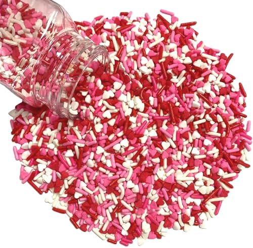 Sentovac Valentine Sprinkles Red Pink White Heart Jimmies Sprinkles Mix Edible for Cake Decorating Candy Cupcake Cake Topper Cookie Baking Decorations Wedding Supplies